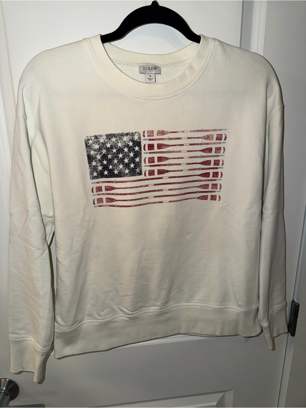 J. Crew Womens Cream American Flag Oars size S Crewneck Sweatshirt
